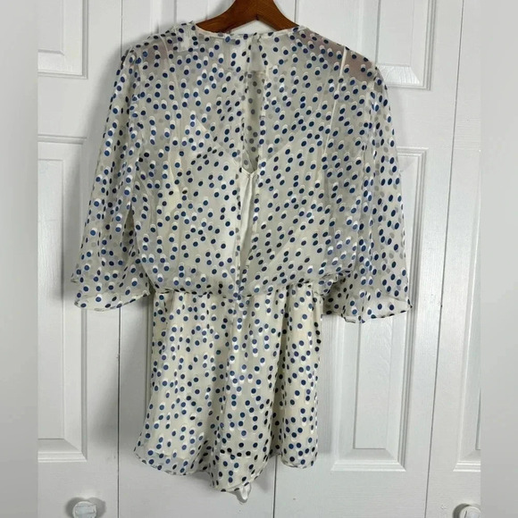 Lovers and Friends Blue and Cream Polka Dot Short Pants Romper - Picture 5 of 11